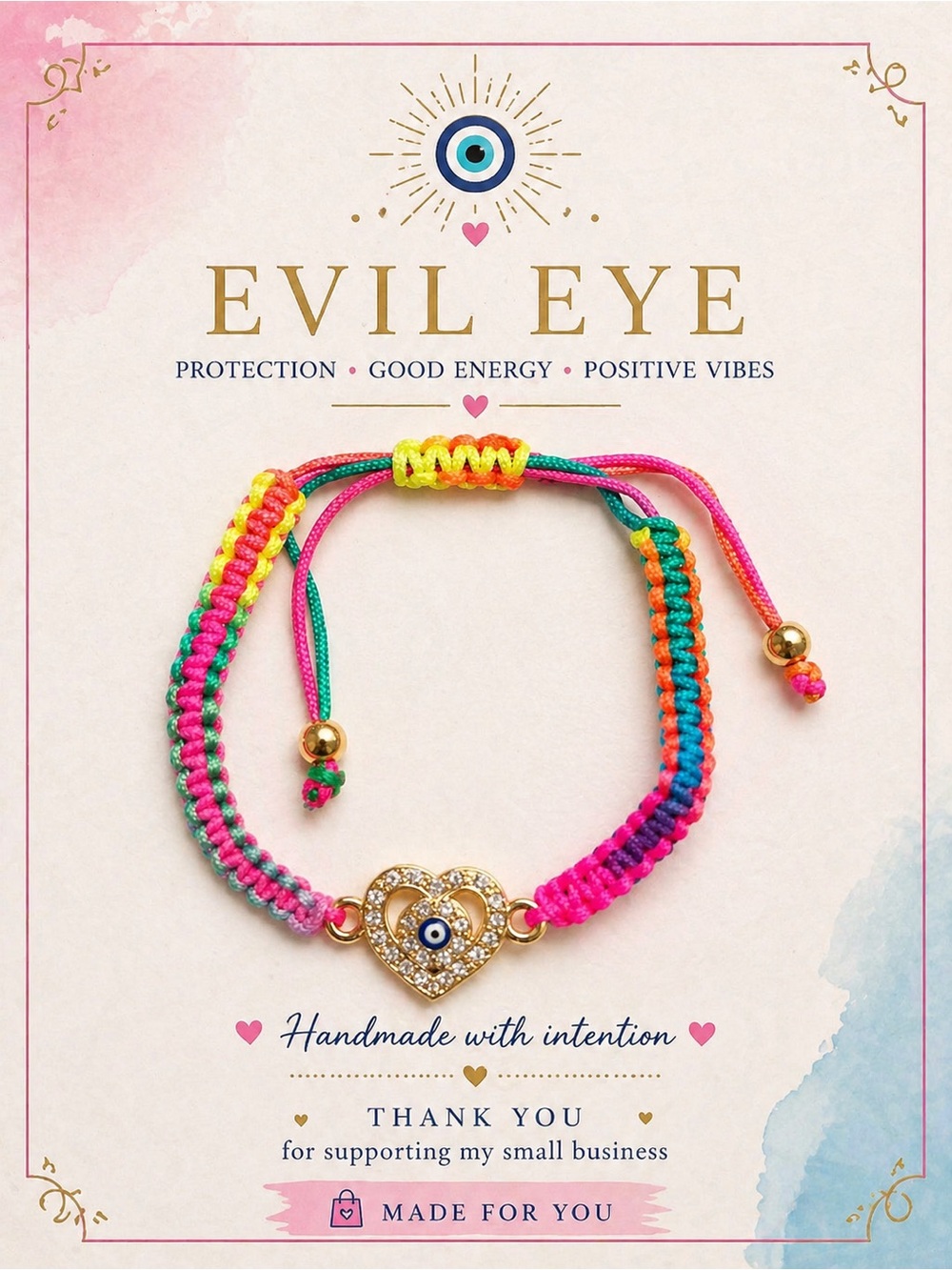 Handmade Evil Eye Heart Bracelet - Multicolor